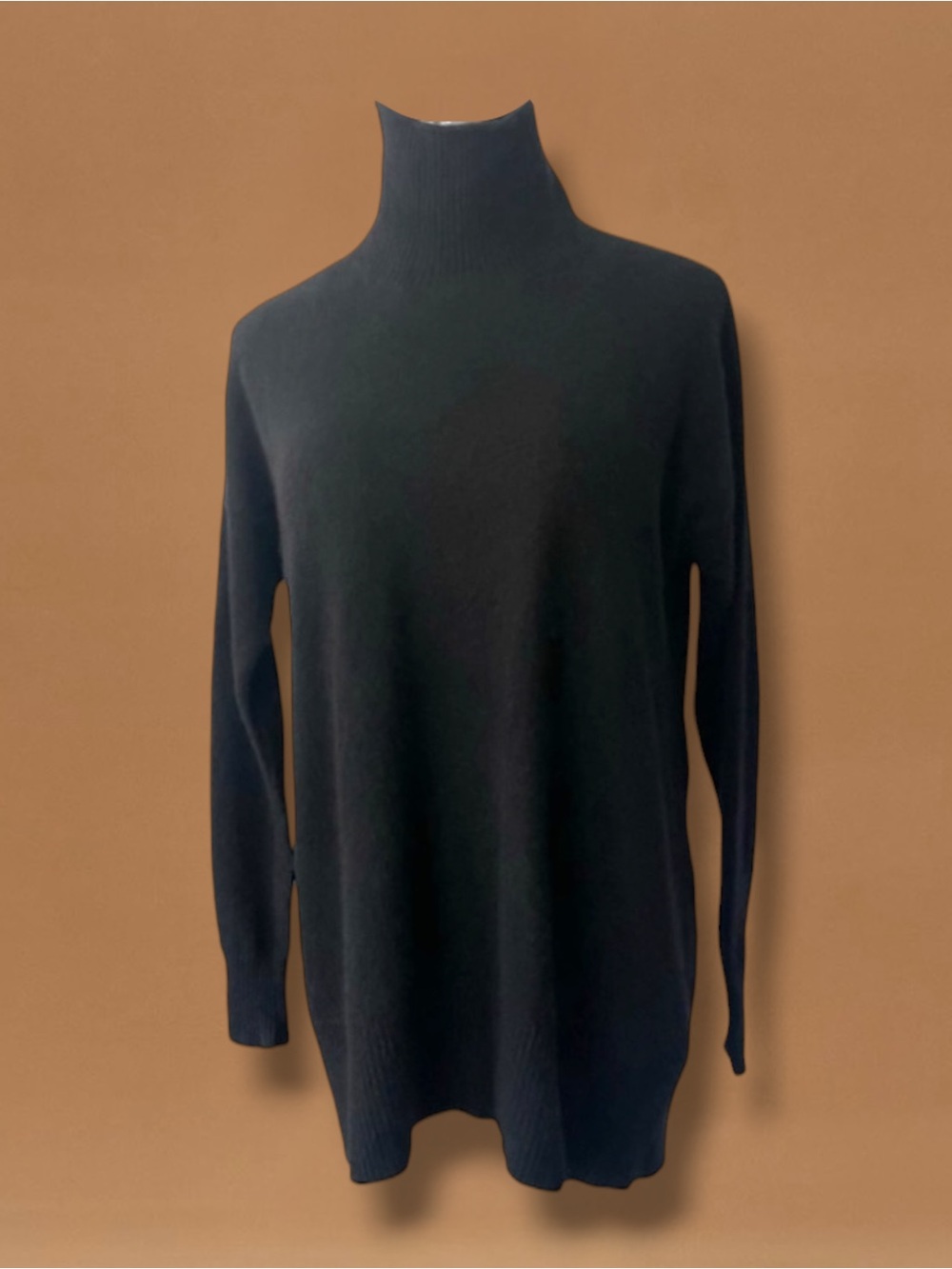 WHITE + WARREN BLACK 100% CASHMERE OVERSIZED TURTLENECK SWEATER